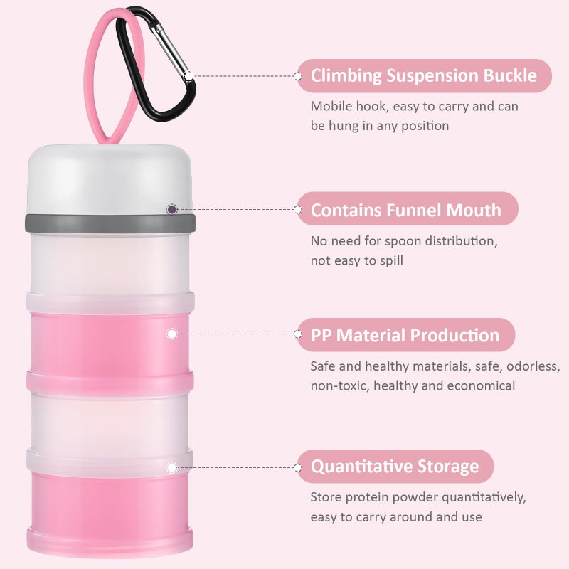 Baderke Baderke 2 Pcs Protein Powder Container with Funnels Stand  4 Stackable Leakproof Protein Powder Dispenser  Portable Keychain Powder Container for Workout  Fitness  Travel(Pink  White)  - Image 3