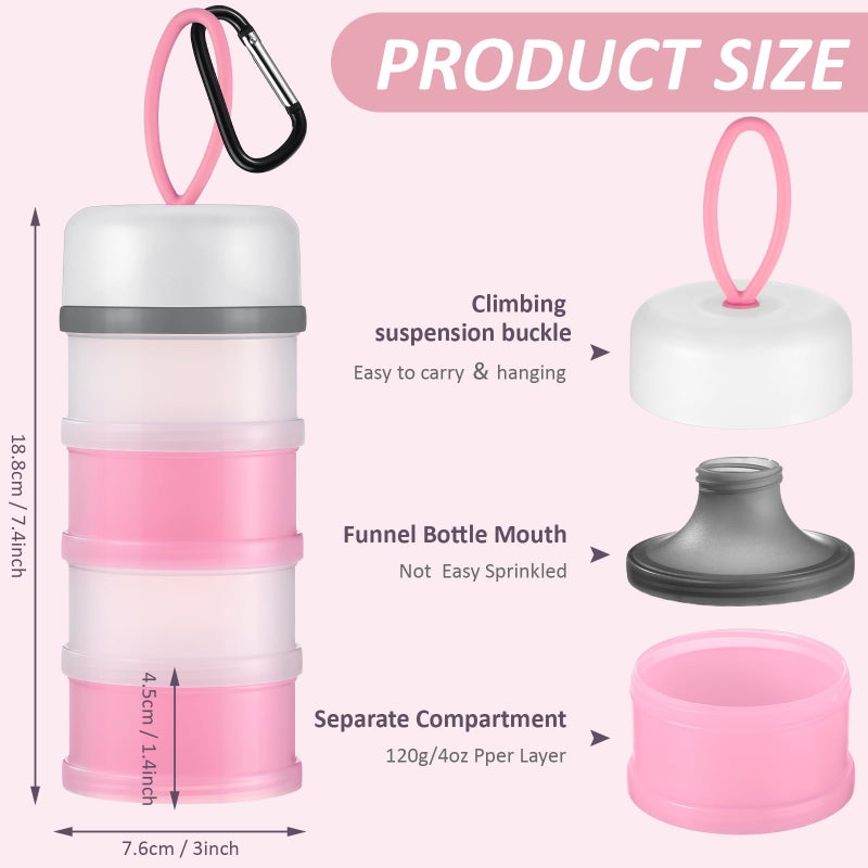 Baderke Baderke 2 Pcs Protein Powder Container with Funnels Stand  4 Stackable Leakproof Protein Powder Dispenser  Portable Keychain Powder Container for Workout  Fitness  Travel(Pink  White)  - Image 2