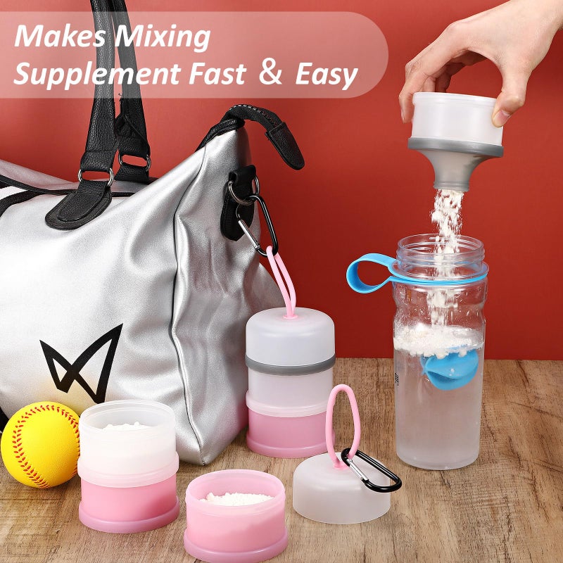 Baderke Baderke 2 Pcs Protein Powder Container with Funnels Stand  4 Stackable Leakproof Protein Powder Dispenser  Portable Keychain Powder Container for Workout  Fitness  Travel(Pink  White)  - Image 4