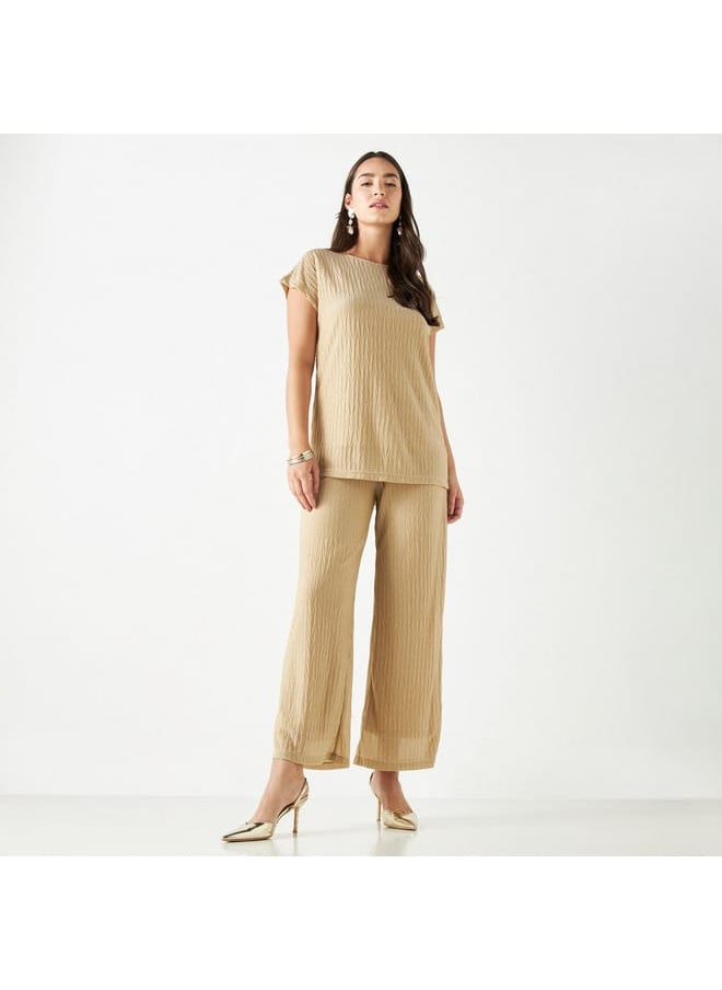 Iconic Iconic Textured Flared Knit Pants with Elasticated Waistband  - Image 2