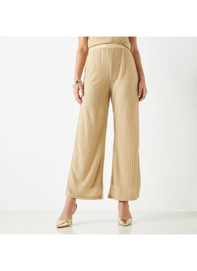 Iconic Iconic Textured Flared Knit Pants with Elasticated Waistband  - Image 1