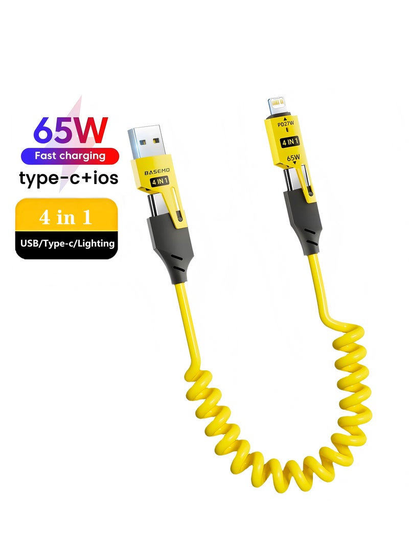 Generic 65W 4-in-1 Multi Charging Cable, Fast Charging Cable for car with Lightning/Type C/USB A Port  - Image 1