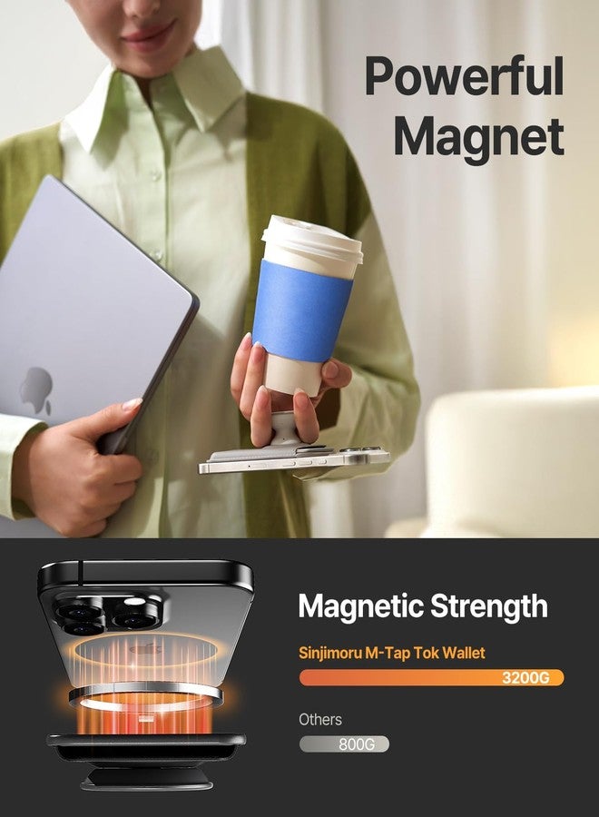 Sinjimoru for MagSafe Phone Grip, Compatible with MagSafe wallet, Soft Magnetic Finger Grip, with 3 Card Holder for iPhone, M-Tap Tok Wallet Black - Image 4