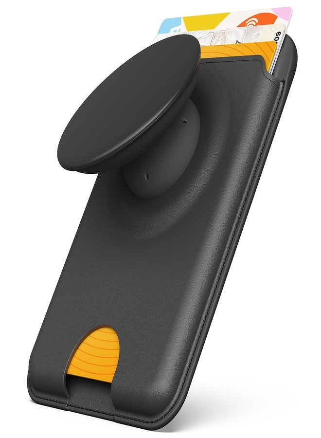 Sinjimoru for MagSafe Phone Grip, Compatible with MagSafe wallet, Soft Magnetic Finger Grip, with 3 Card Holder for iPhone, M-Tap Tok Wallet Black - Image 2