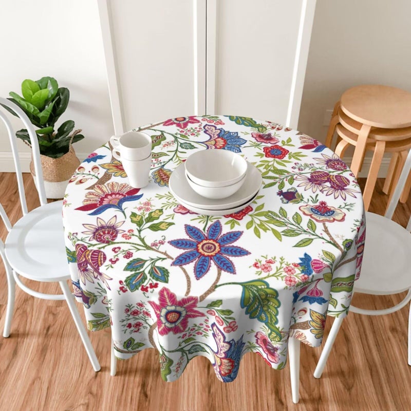 Sorktse Colorful Boho Floral Tablecloth Round 70 Inch Vintage Spring Summer Watercolor Flowers Table Cloth Polyester Fabric Bohemian Flowers Table Cover for Kitchen Holiday Party Dining Picnic Outdoor Decor - Image 5