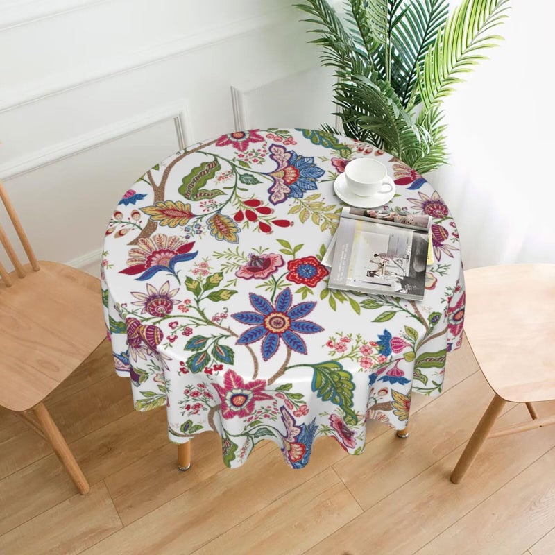Sorktse Colorful Boho Floral Tablecloth Round 70 Inch Vintage Spring Summer Watercolor Flowers Table Cloth Polyester Fabric Bohemian Flowers Table Cover for Kitchen Holiday Party Dining Picnic Outdoor Decor - Image 2