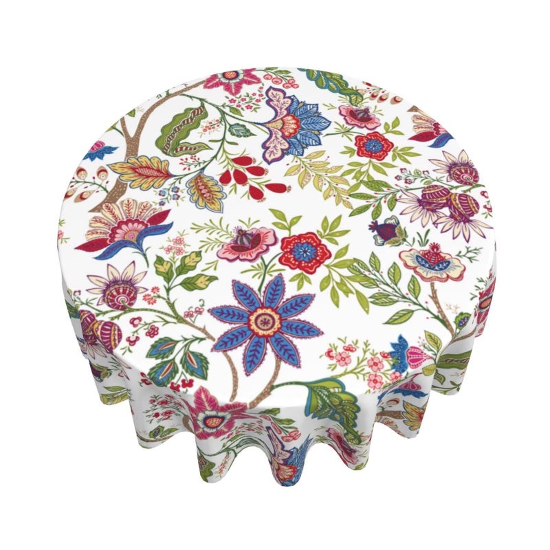 Sorktse Colorful Boho Floral Tablecloth Round 70 Inch Vintage Spring Summer Watercolor Flowers Table Cloth Polyester Fabric Bohemian Flowers Table Cover for Kitchen Holiday Party Dining Picnic Outdoor Decor - Image 3