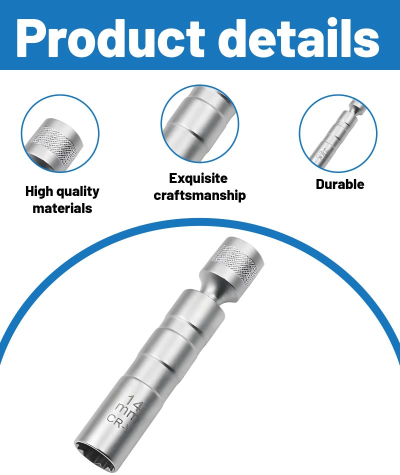 RupeeRise Spark Plug Socket,14mm Ultra Thin Spark Plug Socket Wrench, Long Reach Spark Plug Removal Tool for Tight Engine Spaces - Image 3