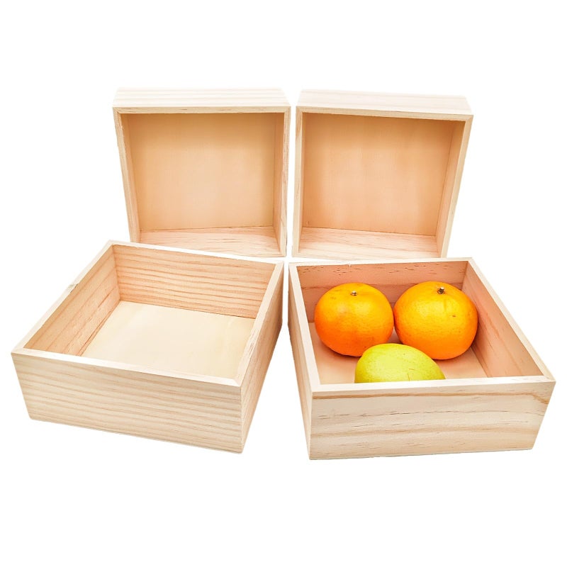 Anktily 4 Pack Unfinished Wooden Craft Storage Organiser Boxes, 6 x 6 x 2.4 inch Small Square Wood Box, Rustic Natural Wood Container Box for Home Venue Decor - Image 1