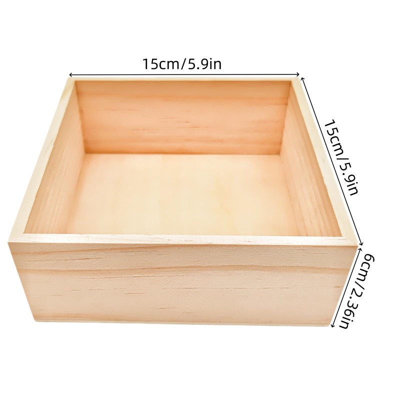 Anktily 4 Pack Unfinished Wooden Craft Storage Organiser Boxes, 6 x 6 x 2.4 inch Small Square Wood Box, Rustic Natural Wood Container Box for Home Venue Decor - Image 3
