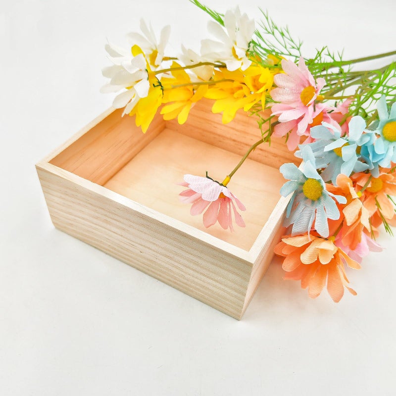 Anktily 4 Pack Unfinished Wooden Craft Storage Organiser Boxes, 6 x 6 x 2.4 inch Small Square Wood Box, Rustic Natural Wood Container Box for Home Venue Decor - Image 4