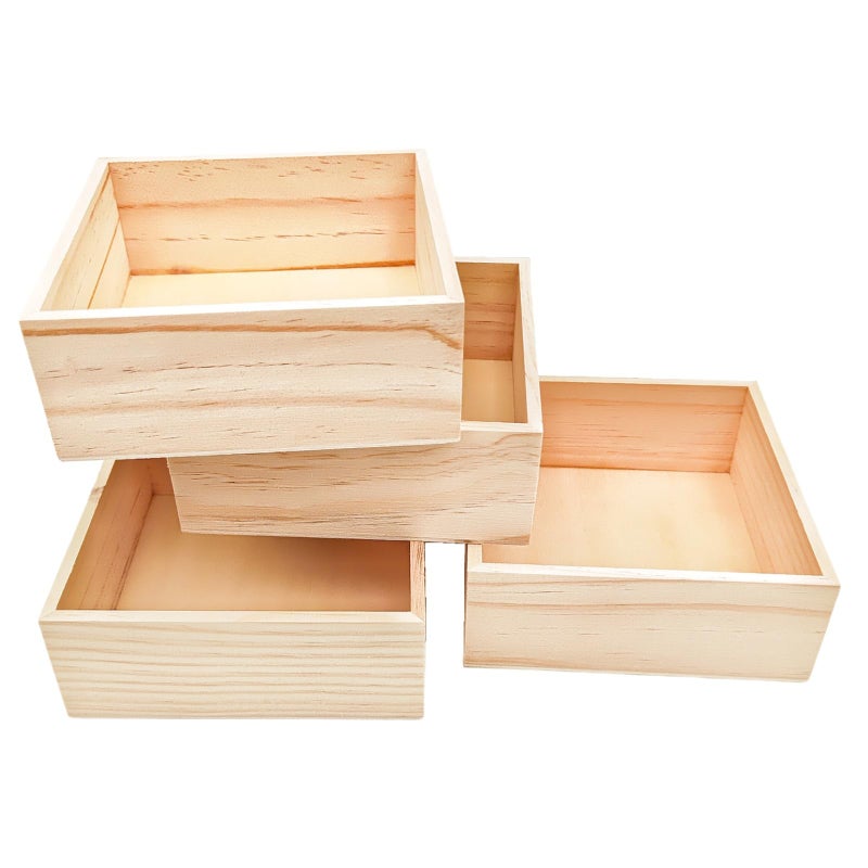 Anktily 4 Pack Unfinished Wooden Craft Storage Organiser Boxes, 6 x 6 x 2.4 inch Small Square Wood Box, Rustic Natural Wood Container Box for Home Venue Decor - Image 5