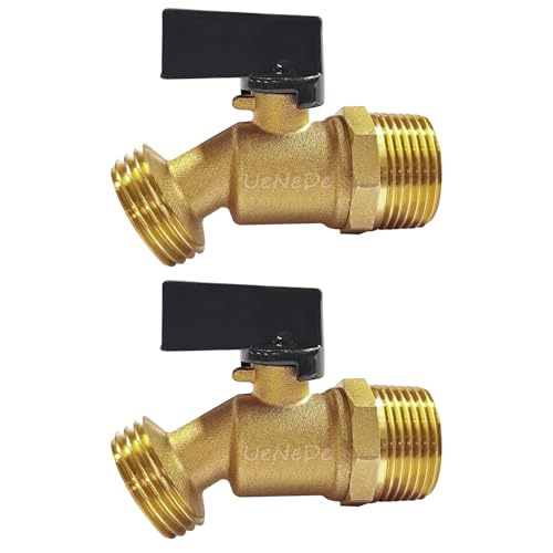 Uenede Brass Garden Hose Bibb Valve 34 NPT MIP Male Inlet to 34 GHT Male Outlet Faucets Spigot with Quarter Turn Ball Valve Pack of 2 - Image 1