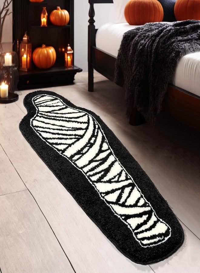 MUJOO Halloween Bathroom Rug Black and White Horror Decorations Non Slip Coffin Bath Mats for Bathroom Bedroom Cute Runner Gothic Home Decor Scary Funny Mummy Carpet 18x47 inch - Image 3