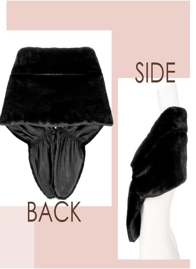 Geyoga Geyoga Faux Fur Shawl Wrap Stole Shrug Winter Bridal Wedding Scarf Wrap with Faux Pearl Rhinestone Brooches for Women 1920s (Black, Large, Short Hair)  - Image 2