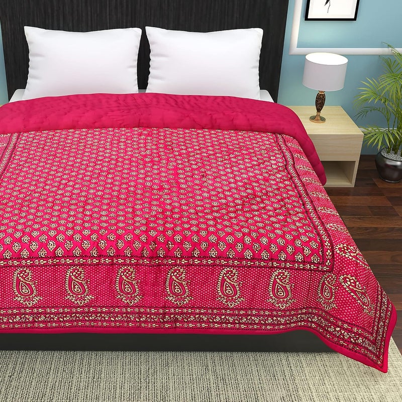 MITUL Jaipuri Razai Organic Pure Cotton Sanganeri Print Ac Quilt for All Season Soft Light Weight Rajasthani Cotton Quilt Single Bed Pink - Image 1