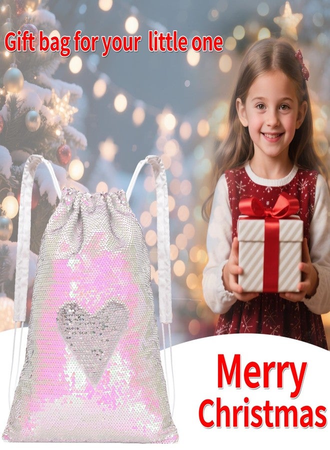 Veious Drawstring Backpack for Girls Mermaid Sequin Drawstring Bag for Dance Cute Beach Swim Backpack Birthday Gifts Bag, Pink Silver - Image 3