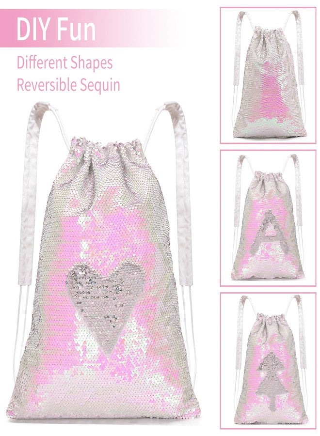 Veious Drawstring Backpack for Girls Mermaid Sequin Drawstring Bag for Dance Cute Beach Swim Backpack Birthday Gifts Bag, Pink Silver - Image 2