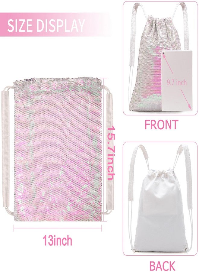 Veious Drawstring Backpack for Girls Mermaid Sequin Drawstring Bag for Dance Cute Beach Swim Backpack Birthday Gifts Bag, Pink Silver - Image 5