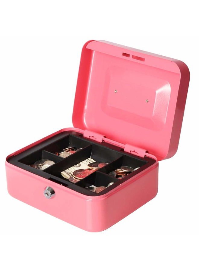 Decaller Cash Box with Money Tray, Metal Locking Money Box with Key Lock for Security, 7 4/5" x 6 4/5" x 3 3/5", Pink - Image 4