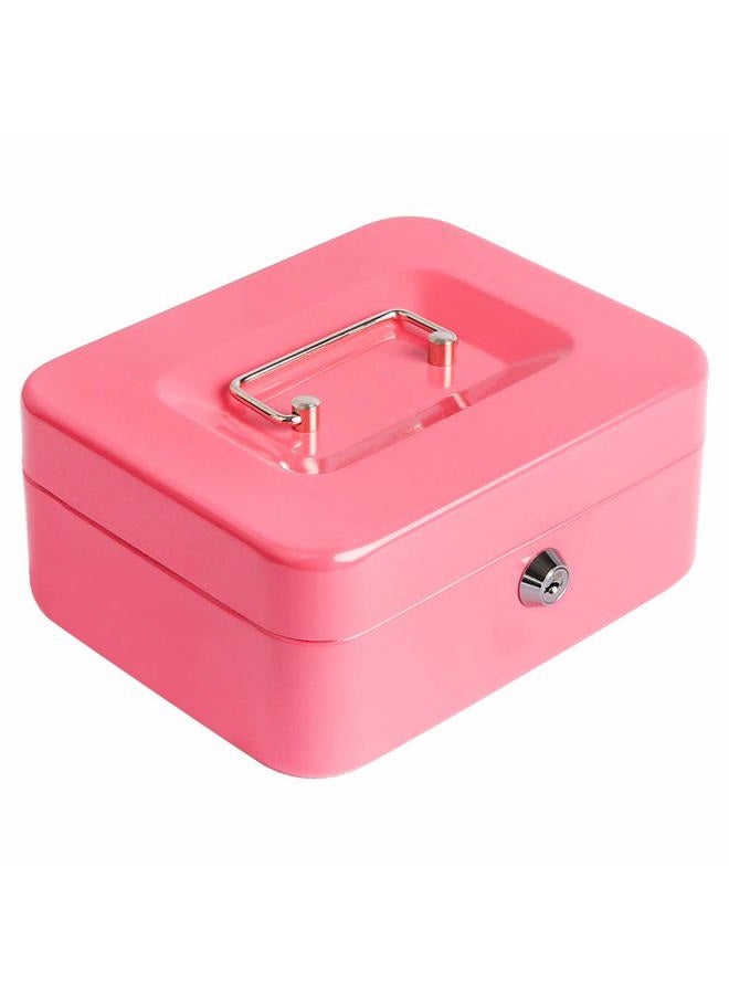 Decaller Cash Box with Money Tray, Metal Locking Money Box with Key Lock for Security, 7 4/5" x 6 4/5" x 3 3/5", Pink - Image 1