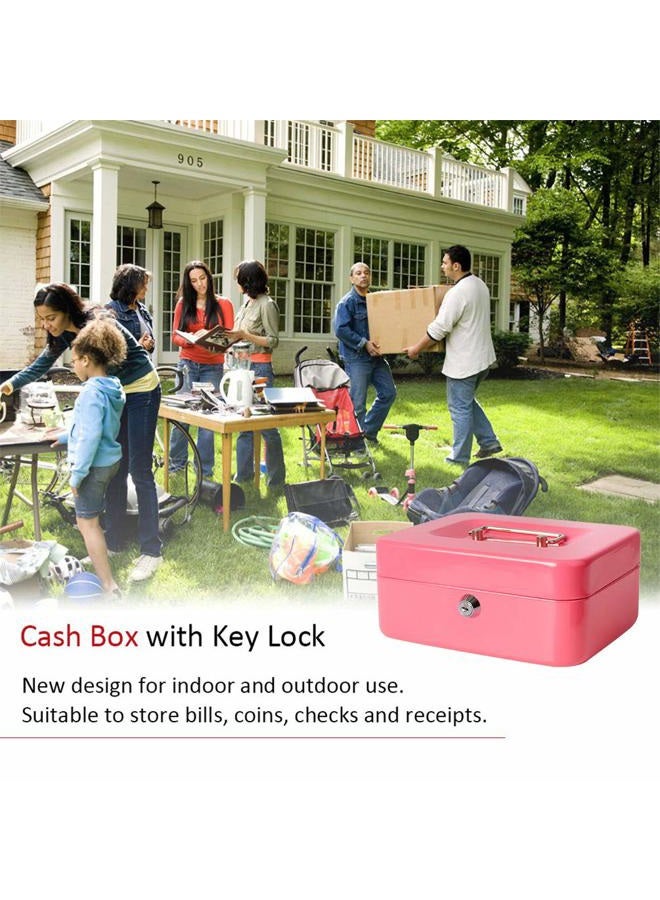 Decaller Cash Box with Money Tray, Metal Locking Money Box with Key Lock for Security, 7 4/5" x 6 4/5" x 3 3/5", Pink - Image 5