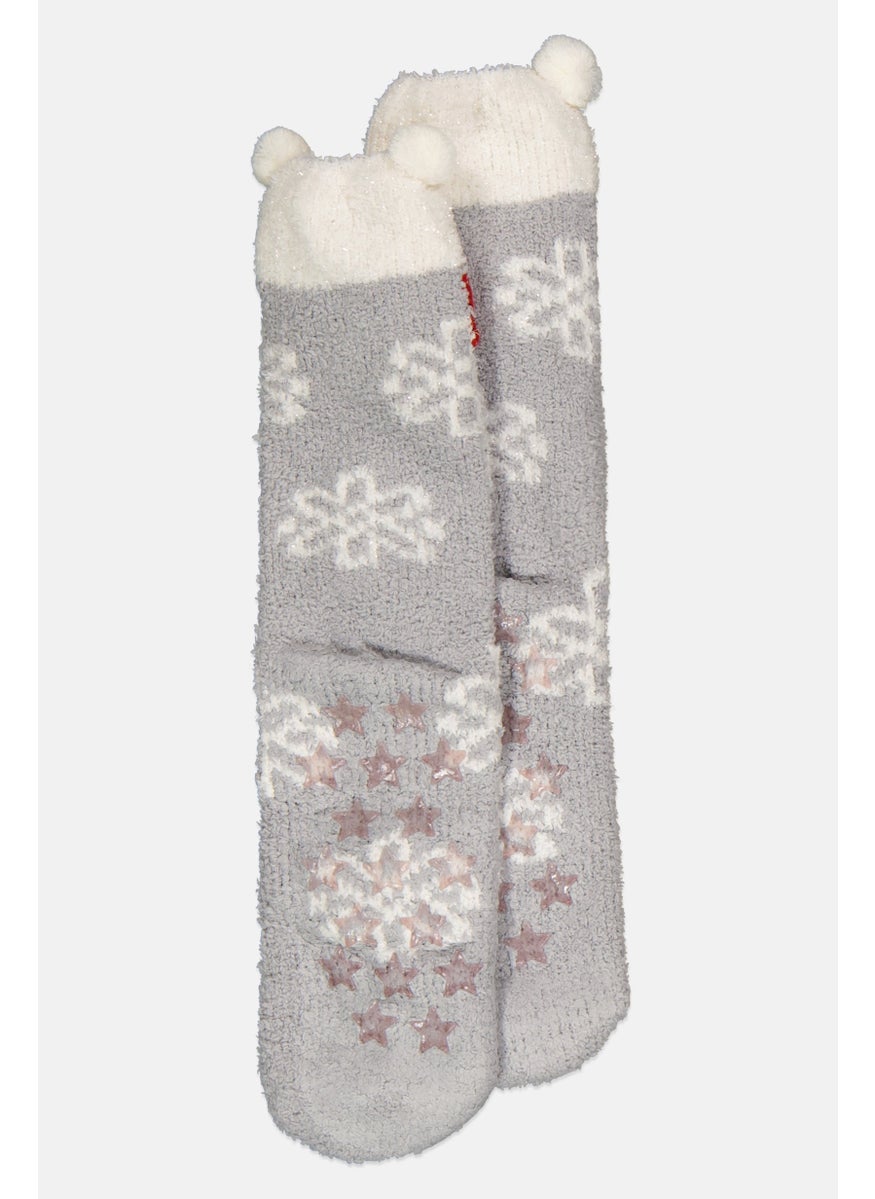 Dress Barn - Women 1 Pair Knitted Bear Slipper Socks, Grey - Image 1