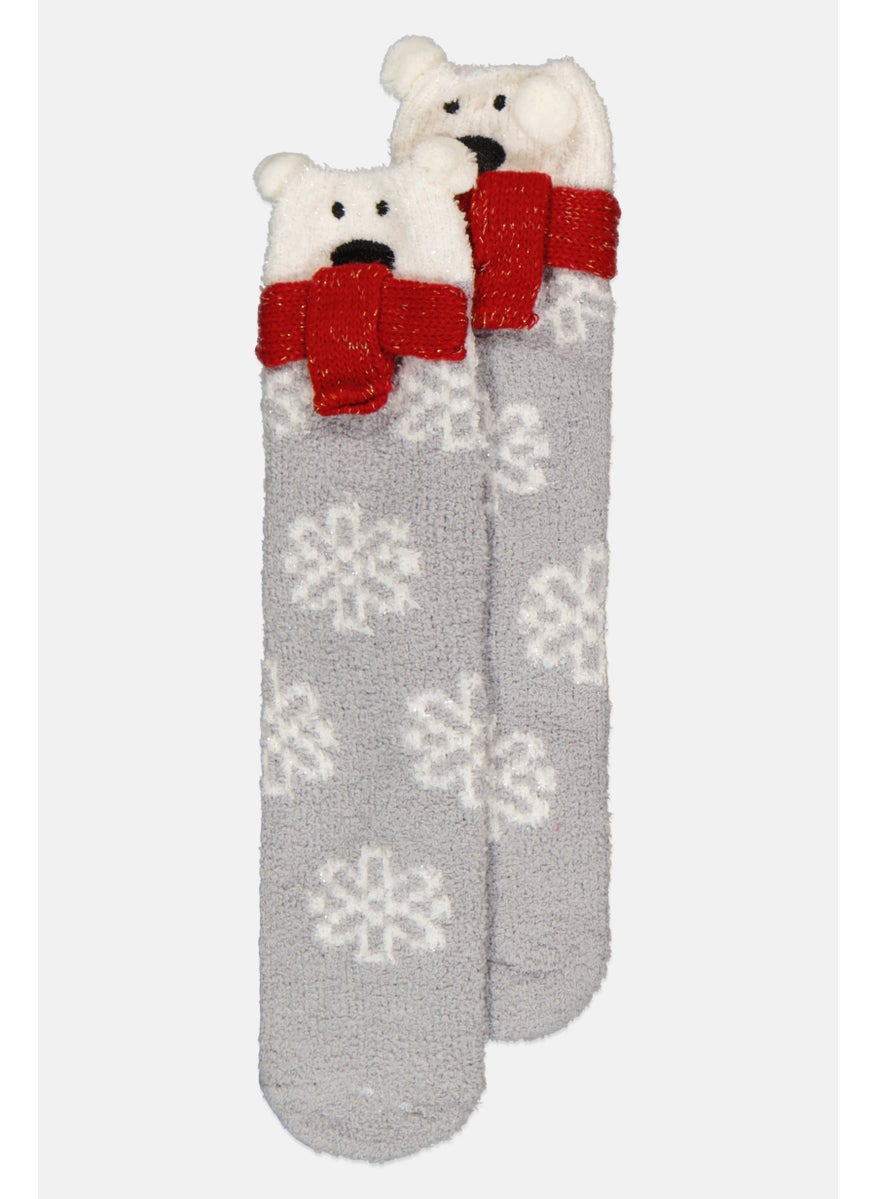 Dress Barn - Women 1 Pair Knitted Bear Slipper Socks, Grey - Image 1
