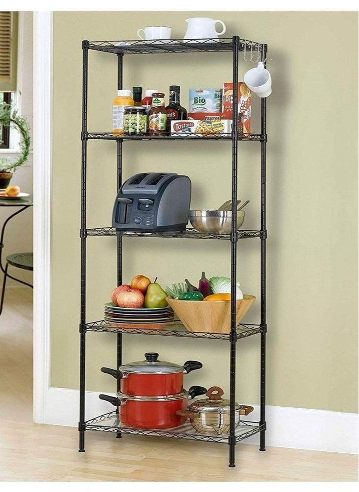 RollsTimi  5-Tier Wire Shelving Bathroom Storage, 5 Shelves Unit Metal Kitchen Storage Rack Black,150 x 55 x 30cm  - Image 4