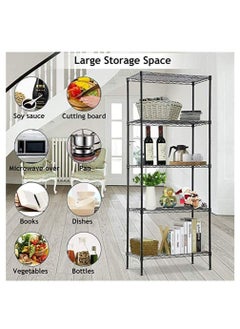 RollsTimi  5-Tier Wire Shelving Bathroom Storage, 5 Shelves Unit Metal Kitchen Storage Rack Black,150 x 55 x 30cm  - Image 2
