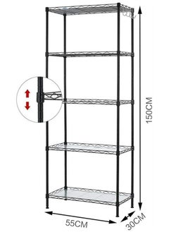 RollsTimi  5-Tier Wire Shelving Bathroom Storage, 5 Shelves Unit Metal Kitchen Storage Rack Black,150 x 55 x 30cm  - Image 5