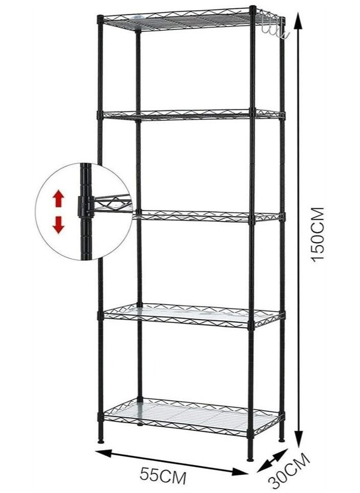 RollsTimi  5-Tier Wire Shelving Bathroom Storage, 5 Shelves Unit Metal Kitchen Storage Rack Black,150 x 55 x 30cm  - Image 5