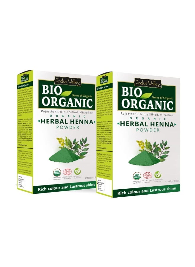 Indus Valley Bio Organic Herbal Henna Powder Rich Colour and Lustrous Shine for Hair Chemical-Free for Hair Health 100 g - Pack of 2 - Image 1