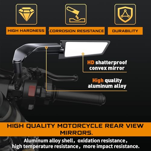 OTO2EYE Universal Motorcycle Rear View Mirrors Set – Adjustable 180° Rotating Side Mirrors with Stealth Wind Wing Design – Fits All Motorbikes – York Nut 8mm & 10mm (Left & Right Pair) - Image 3
