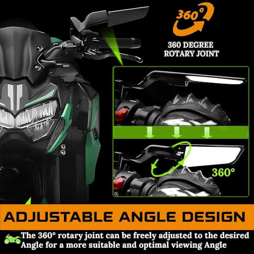 OTO2EYE Universal Motorcycle Rear View Mirrors Set – Adjustable 180° Rotating Side Mirrors with Stealth Wind Wing Design – Fits All Motorbikes – York Nut 8mm & 10mm (Left & Right Pair) - Image 4