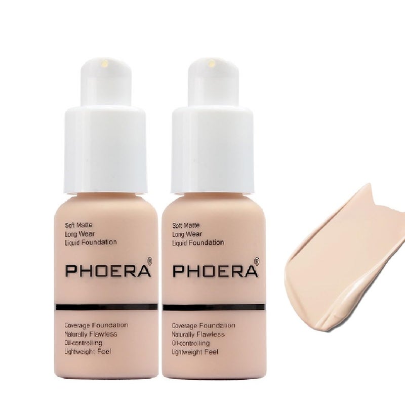 Meifen 2 Pack Matte Oil Control Concealer Foundation Cream,PHOERA New 30ml Long Lasting Waterproof Matte Liquid Foundation (101 Porcelain) - Image 1