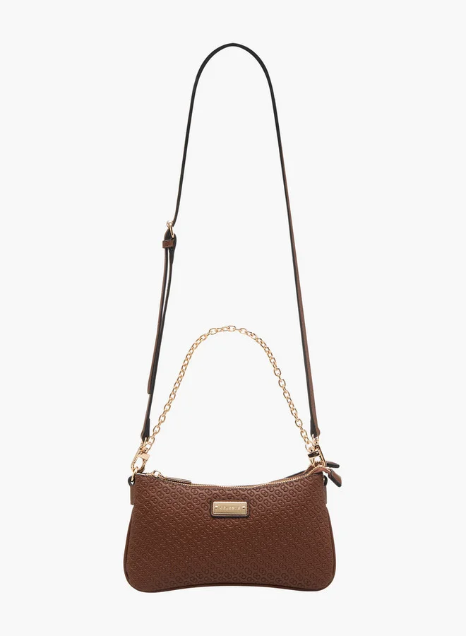 سيليست Monogram Embossed Crossbody Bag with Zip Closure and Chain Strap