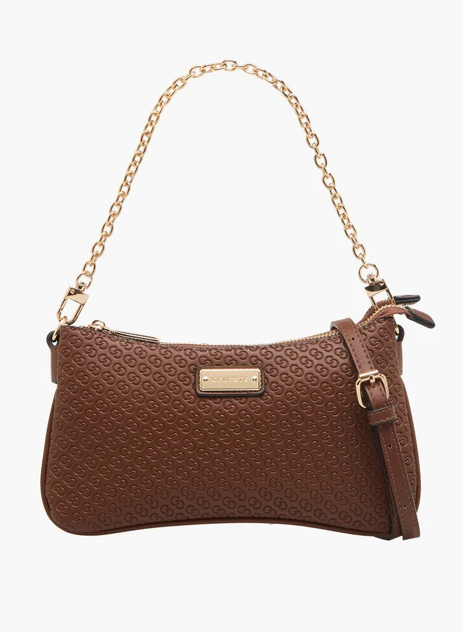سيليست Monogram Embossed Crossbody Bag with Zip Closure and Chain Strap