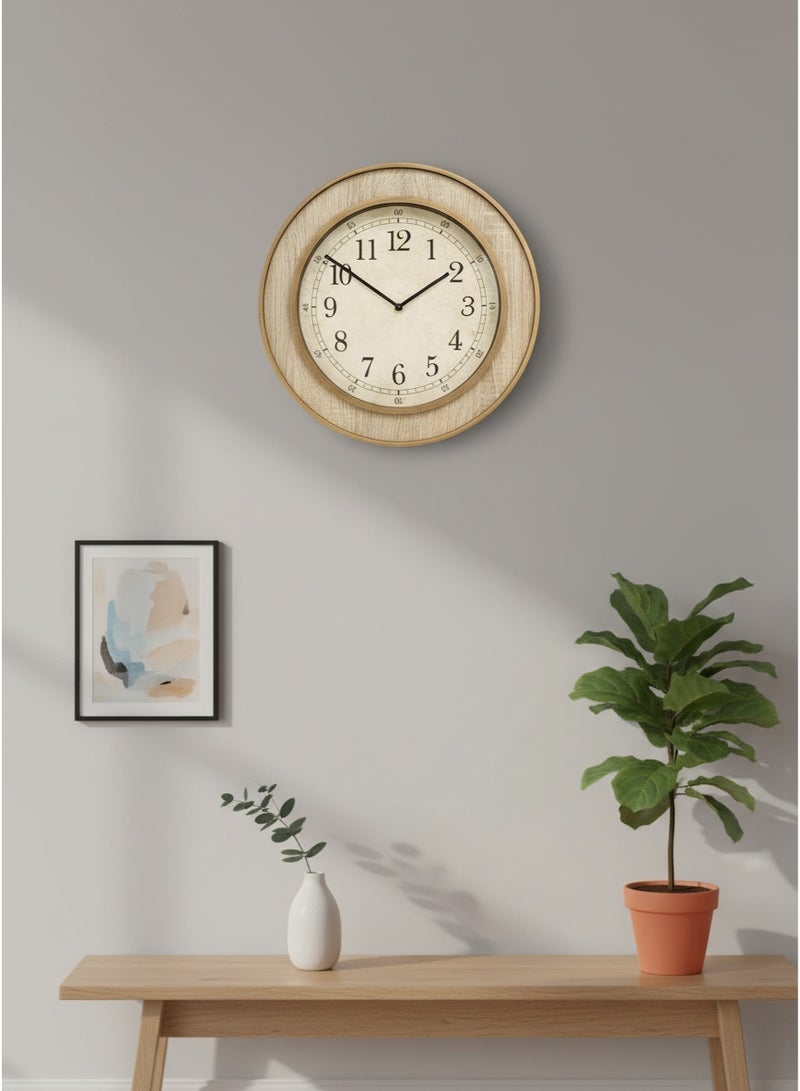 ليفينج ساعة حائط مدورة بيج بإطار خشبي نحاسي ،  40 سم - Image 2