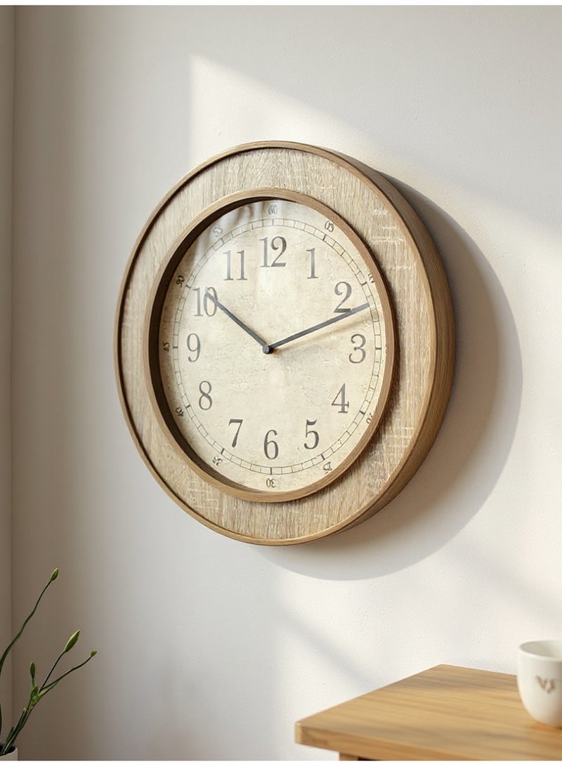 ليفينج ساعة حائط مدورة بيج بإطار خشبي نحاسي ،  40 سم - Image 1