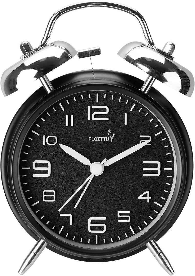 FLOITTUY (Loud Alarm for Deep Sleepers 4'' Twin Bell Alarm Clock, Stereo Digital Dial Alarm Clock with Backlight for Bedroom and Home Decoration(Streamer Black) - Image 1