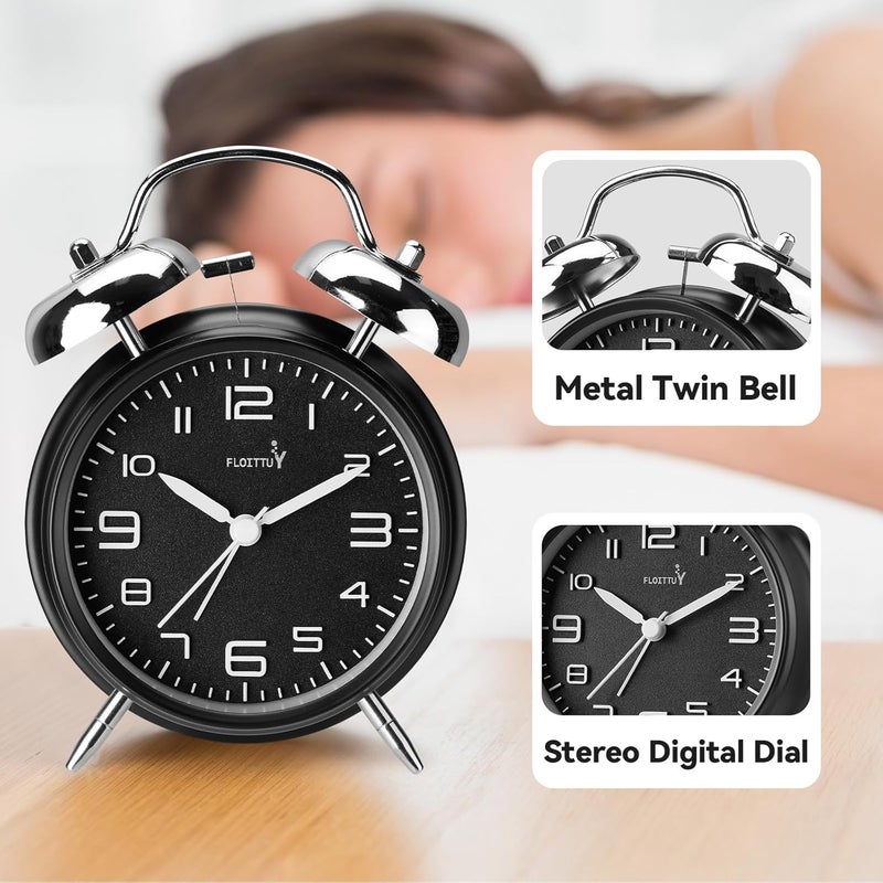 FLOITTUY (Loud Alarm for Deep Sleepers 4'' Twin Bell Alarm Clock, Stereo Digital Dial Alarm Clock with Backlight for Bedroom and Home Decoration(Streamer Black) - Image 5