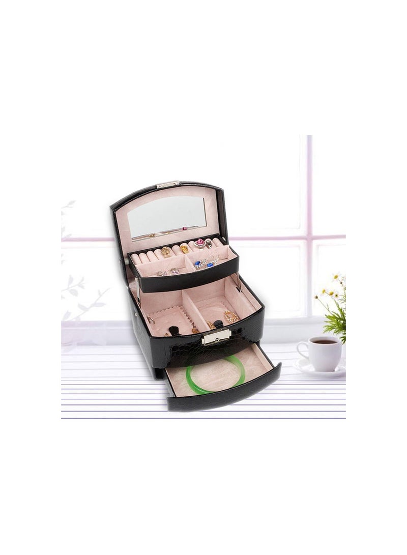 GGOOT Leather Jewelry Organizer Box, Jewelry Storage with 3 Layers for Rings Earrings Necklace Organizer (Black) - Image 2