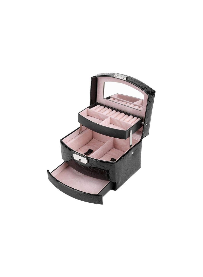 GGOOT Leather Jewelry Organizer Box, Jewelry Storage with 3 Layers for Rings Earrings Necklace Organizer (Black) - Image 4