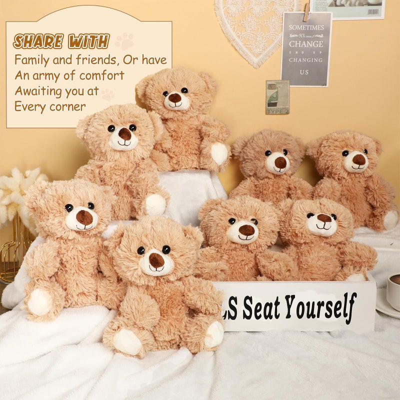 Jenaai 8 Pcs 10 Inch Bear Stuffed Animals Bulk Cute Baby Shower Small Plush Bears Party Favors for Baby Shower Wedding Birthday Graduation Centerpiece Decoration(Stylish,Light Brown) - Image 3