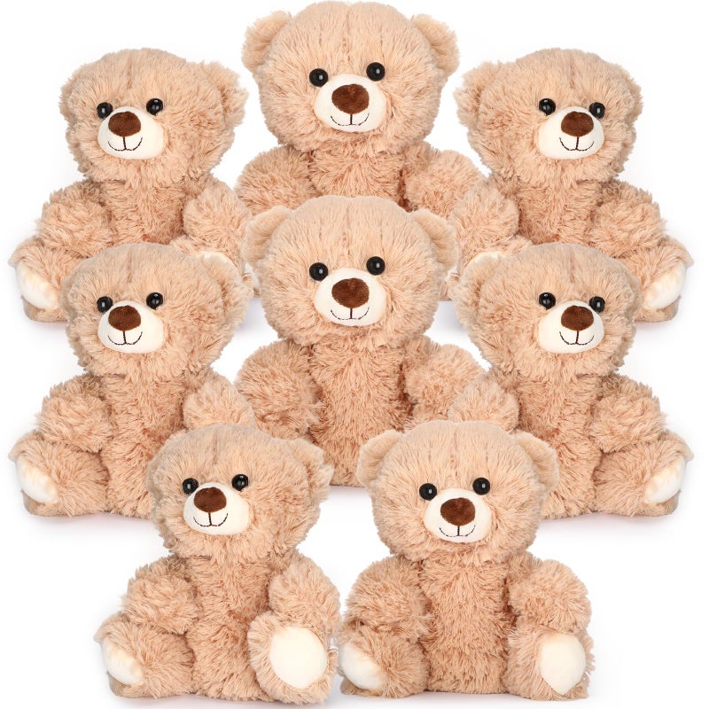 Jenaai 8 Pcs 10 Inch Bear Stuffed Animals Bulk Cute Baby Shower Small Plush Bears Party Favors for Baby Shower Wedding Birthday Graduation Centerpiece Decoration(Stylish,Light Brown) - Image 1