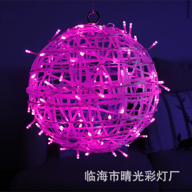 مصباح كرة رattan LED مقاوم للماء مصباح كرة إضاءة المناظر الطبيعية معلق شجرة إضاءة خارجية واقية من الشمس إضاءة مشروع عيد الميلاد الزخرفية - Image 1