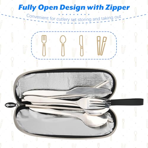 CM Cosmos Portable Travel Felt Tableware Carrying Storage Case Zipper Bag for Cutlery Kit Flatware Chopsticks Spoon Fork in Camping Travel Picnic Office - Image 4