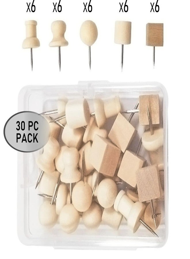 IMPRINT Decorative Push Pins in 5 Types Wooden Push Pins/Thumb Tacks for Cork Board Bulletin Board Wall Cubicle Crafts for Office Classroom Household with Storage Box (Pack of 30 pc) - Image 3