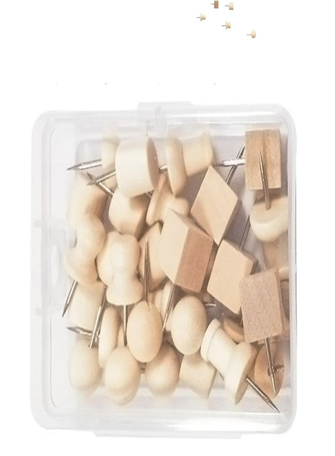 IMPRINT Decorative Push Pins in 5 Types Wooden Push Pins/Thumb Tacks for Cork Board Bulletin Board Wall Cubicle Crafts for Office Classroom Household with Storage Box (Pack of 30 pc) - Image 1